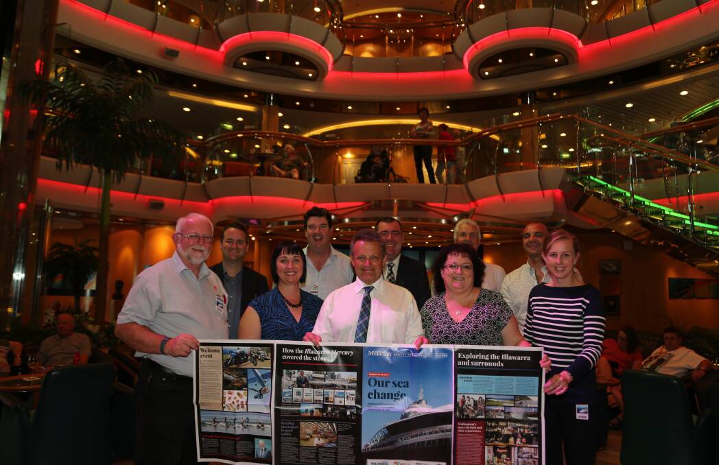 Dream realised: Directors of Destination Wollongong were able to stand on board Radiance of the Seas and soak in the significance of the day. Picture: Greg Ellis.

