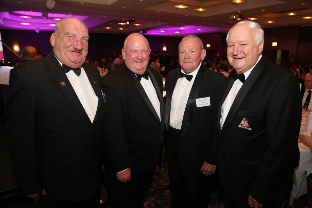 Big year: Peter Poulton, Warwick Hansen, Major General Hori Howard and Roger Summerill discussed the ANZAC Centenary at an Illawarra Connection dinner in 2014. Picture: Greg Ellis.
