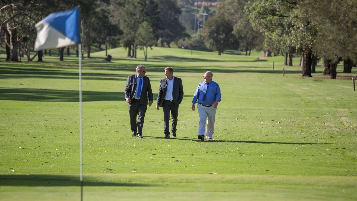 On Par:  David Hiscox,  Bruce Glasco, and Gary Tozer at The Grange Golf Course. Picture supplied.
 