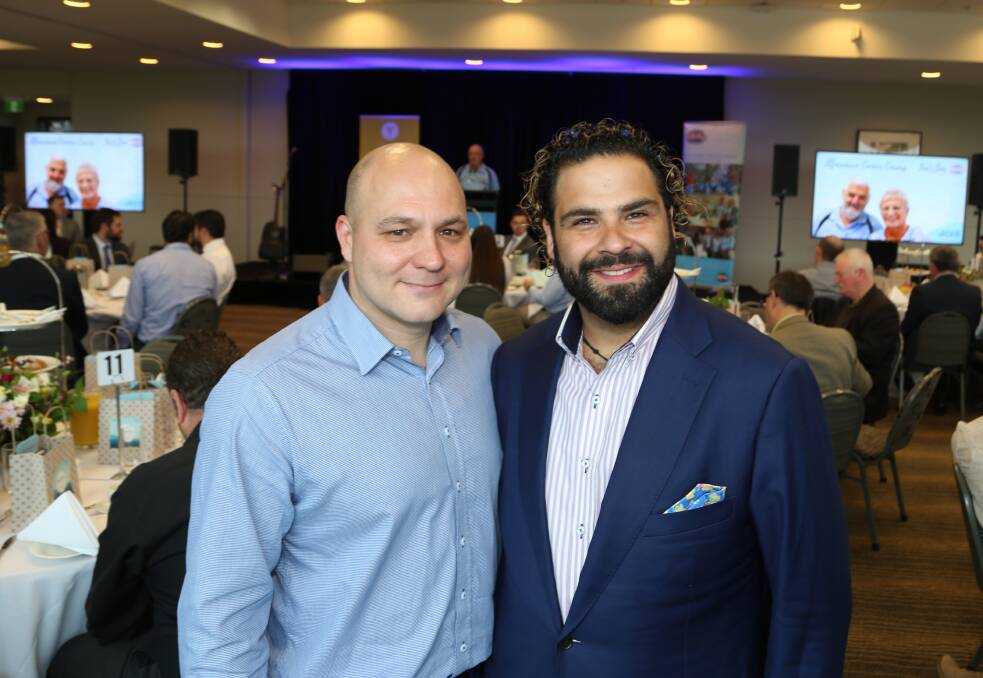 Cancer fundraiser: Yellow Brick Road’s Justin Bailey and Andrew Morello at JCI Illawarra's Tea By The Sea fundraiser for Illawarra Cancer Carers on Friday at Wollongong Innovation Campus. Picture: Greg Ellis.

