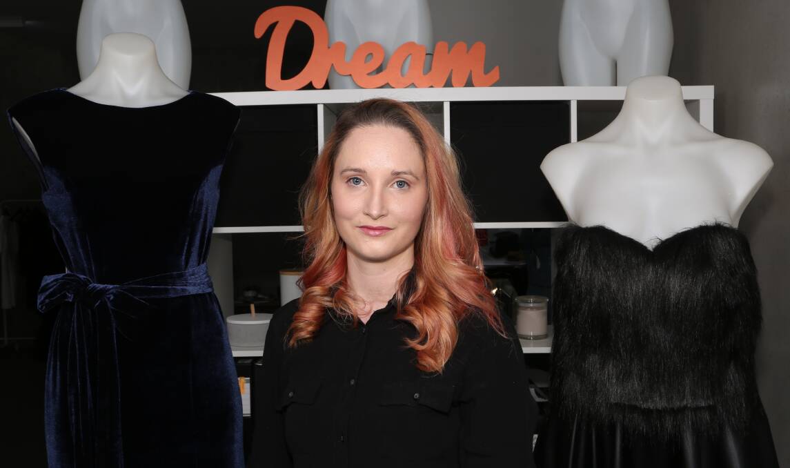 Dare to dream: Wollongong fashion designer Avril Stepanov is producing two new garments a day in Woonona after being invited to showcase he designs at Vancouver Fashion Week. Picture: Greg Ellis.
