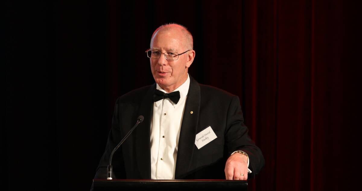 Australian Father of the Year: Governor of NSW general David Hurley speaking at The Illawarra Connection. Picture: Greg Ellis.
