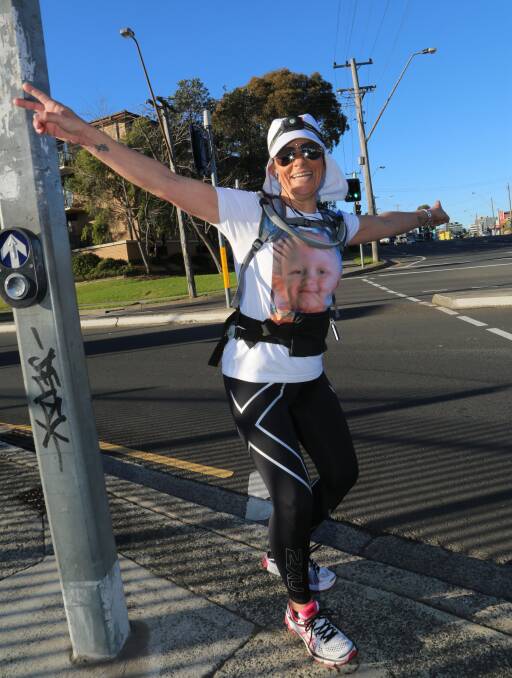 Mary the Machine: Mary Mezza Mouawad was still full of energy and determination at the halfway point of Saturday's Convoy walk for Illawarra children. Picture: Greg Ellis.
