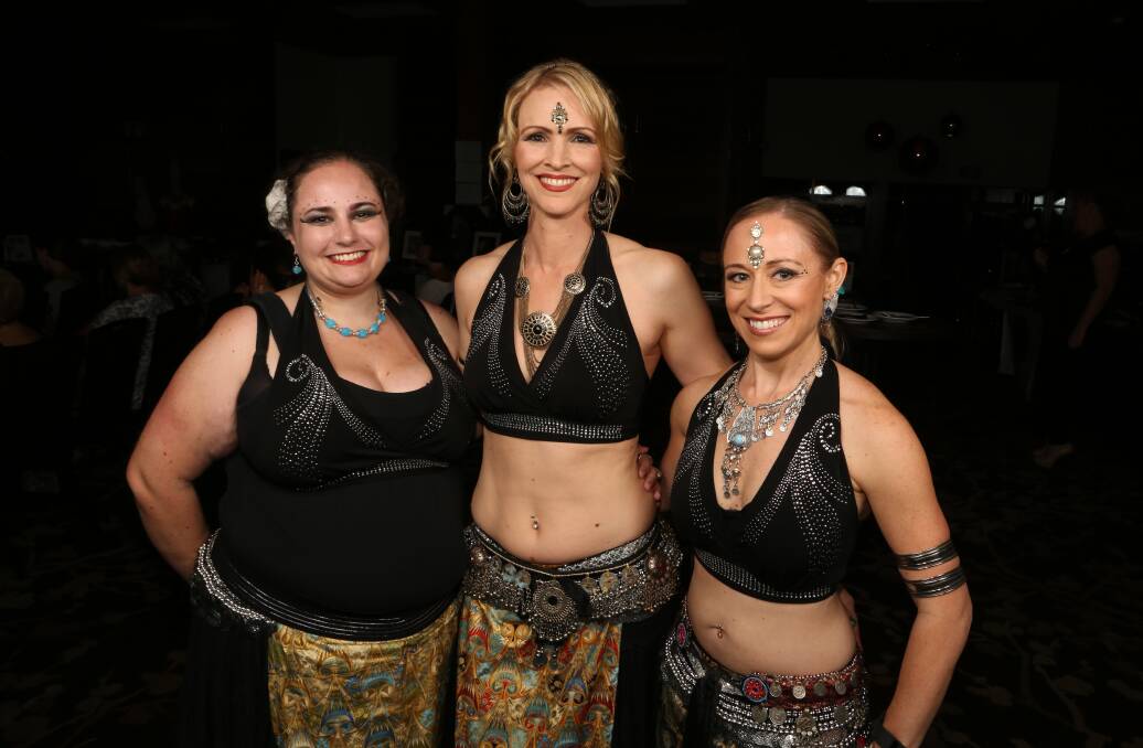 Belly dancers raise funds to help women: Julie Ransom, Kylie Morrison and Tracy Goodger. Picture: Greg Ellis.