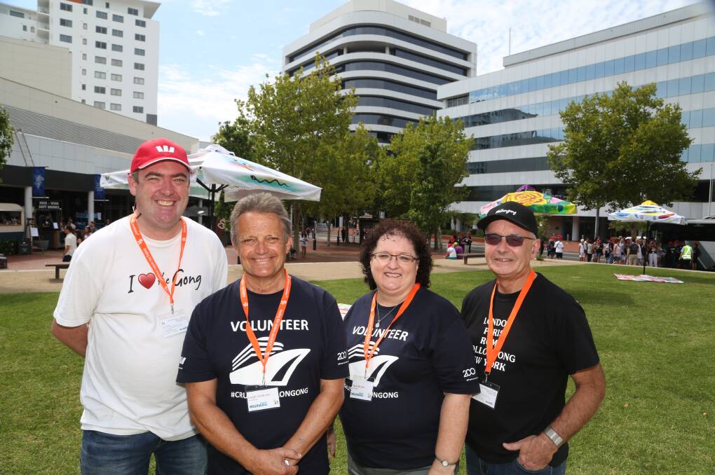 Happy with result: Mark Sleigh, Leigh Colacino, Tania Brown and Stuart Barnes at the shuttle landing point for passengers in the Wollongong Arts Precinct. Picture: Greg Ellis.

