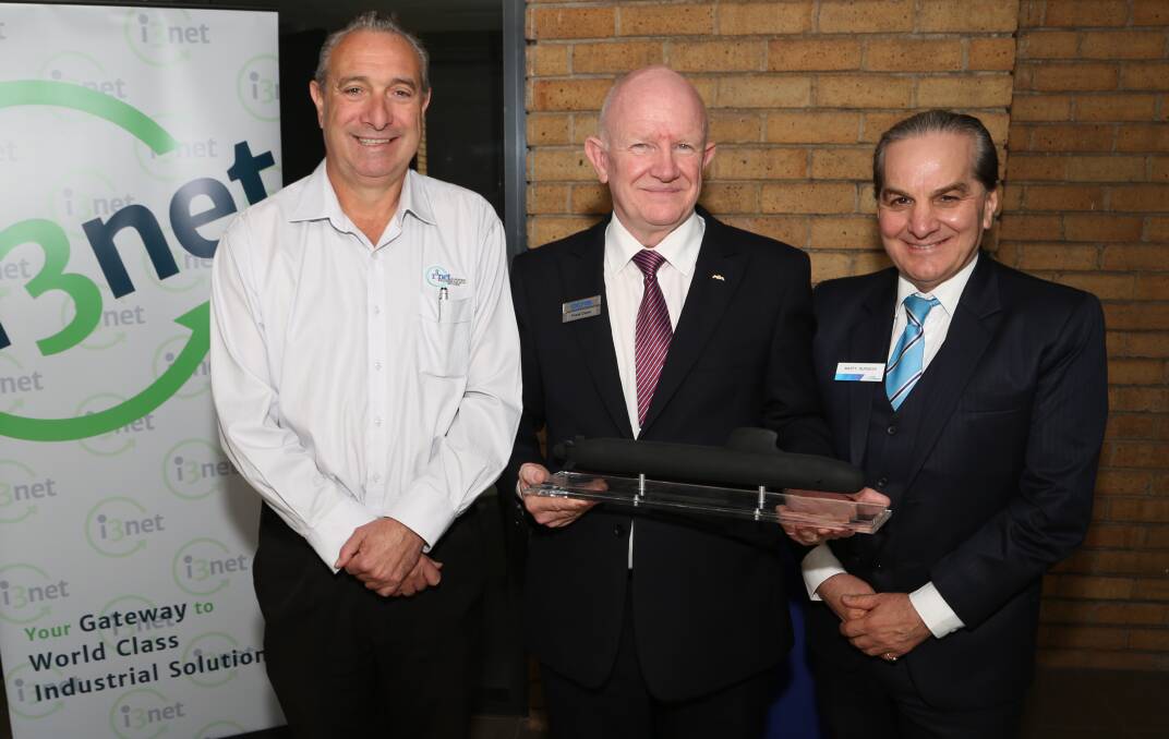 Defence industry opportunities: i3net's Emilio Salucci, DCNS's Frank Owen and TAFE Illawarra's Marty Burgess. Picture: Greg Ellis.
