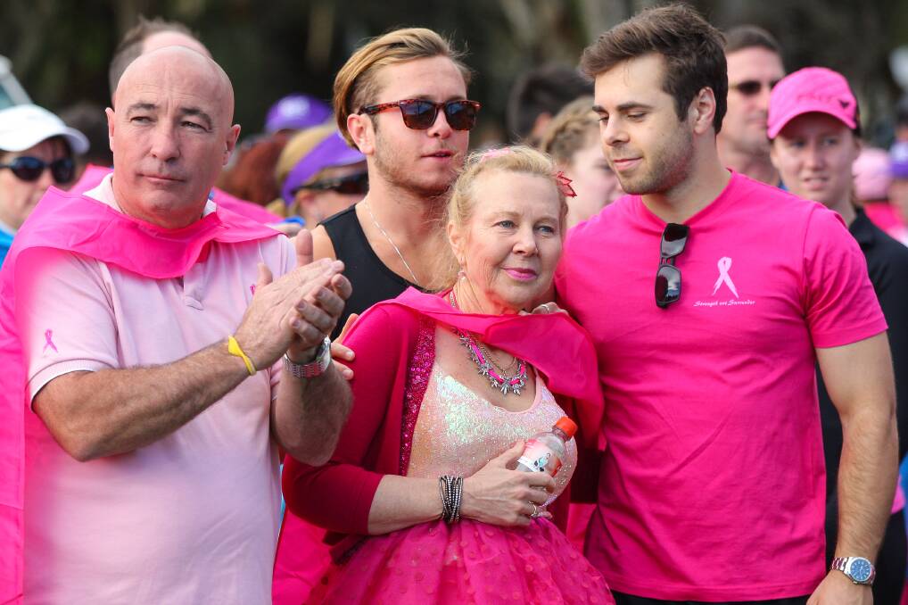 Honour: Grant Plecas with Dr Margaret Gardiner and sons Dominic and Gerald Riordan at Stuart Park for the 2015 Mother's Day fun run & walk for the National Breast Cancer Foundation.
