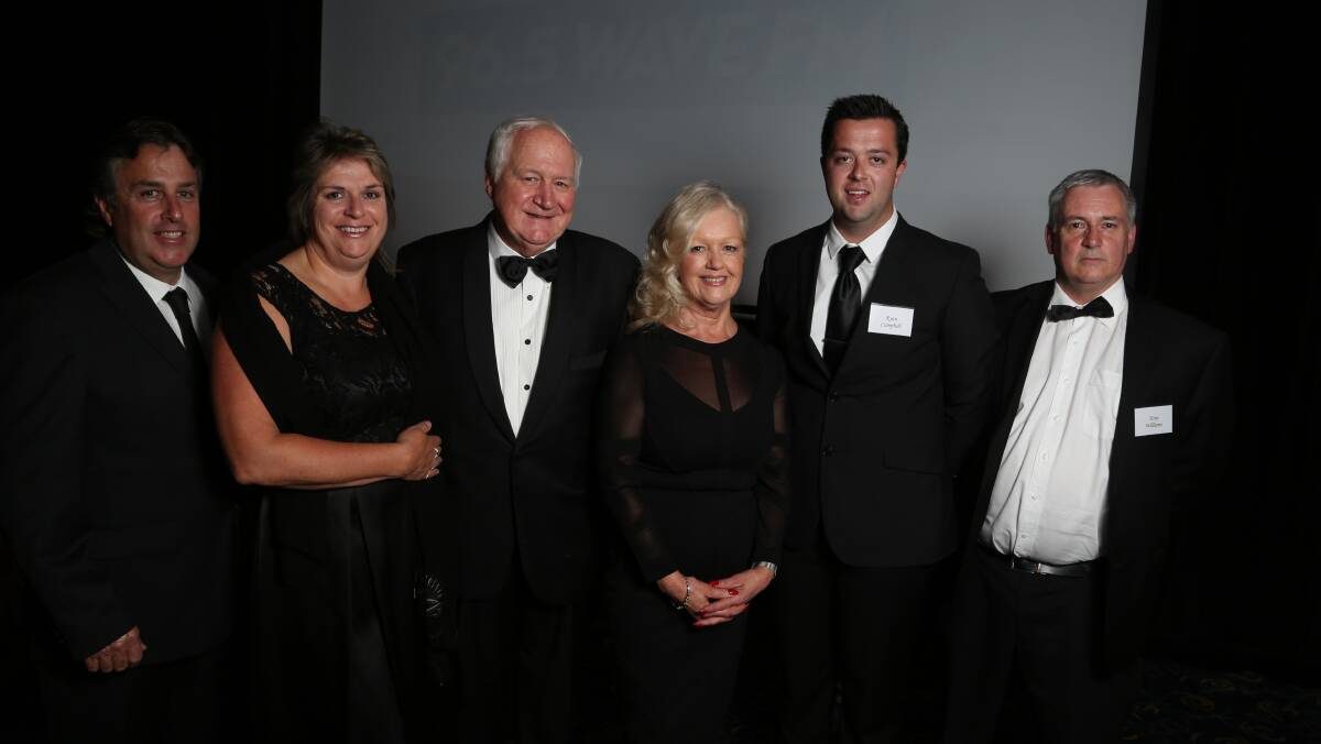 Making connections: Lyndsay and Joanne Campbell with TIC president Roger Summerill, WAVE FM's Wendy Gee, Ryan Campbell and Tony Williams. Picture: Greg Ellis.
