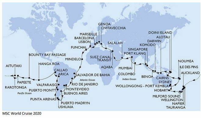 MSC Magnifica World Cruise including Port Kembla.
