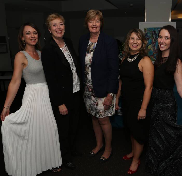 LOCAL SPEAKERS SHINE BRIGHT: Lisa Burling, Lynne Hocking, Glenda Papac, SaraSwati Shakti and Erin Bubb all gave informative presentations at the annual Illawarra Women In Business Conference and Expo. Picture: Greg Ellis.