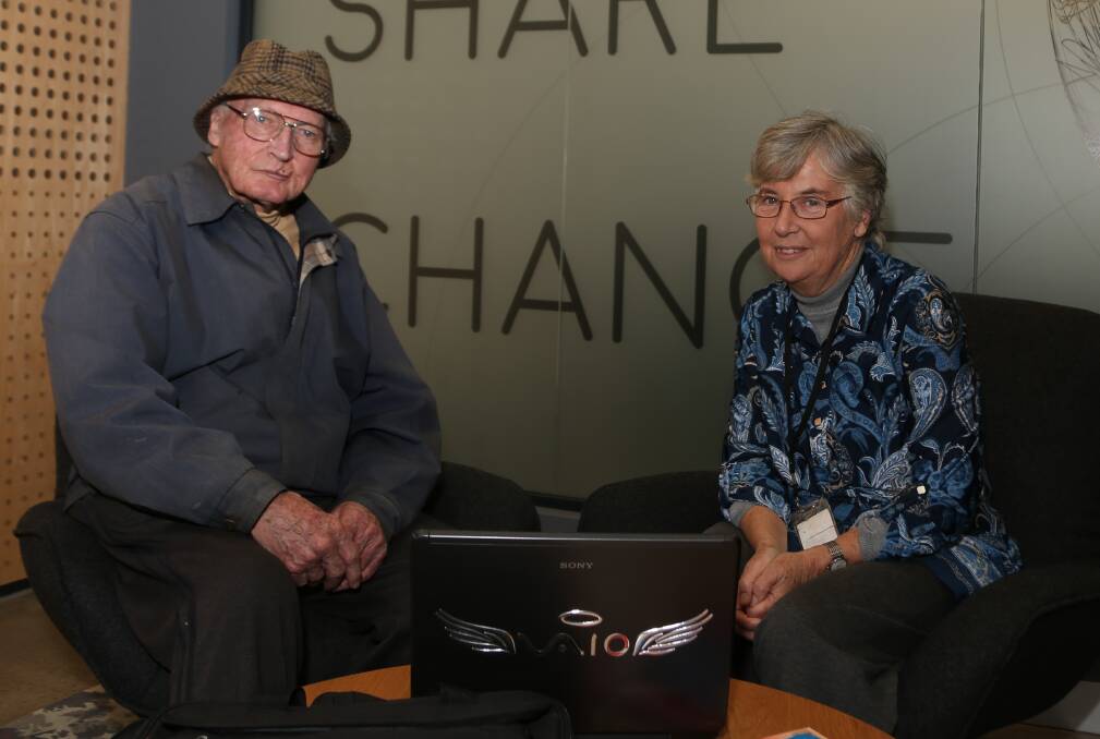 Keeping in touch: Wollongong resident Allan Healy with Living Connected founder Helen Hasan. Picture: Greg Ellis.

