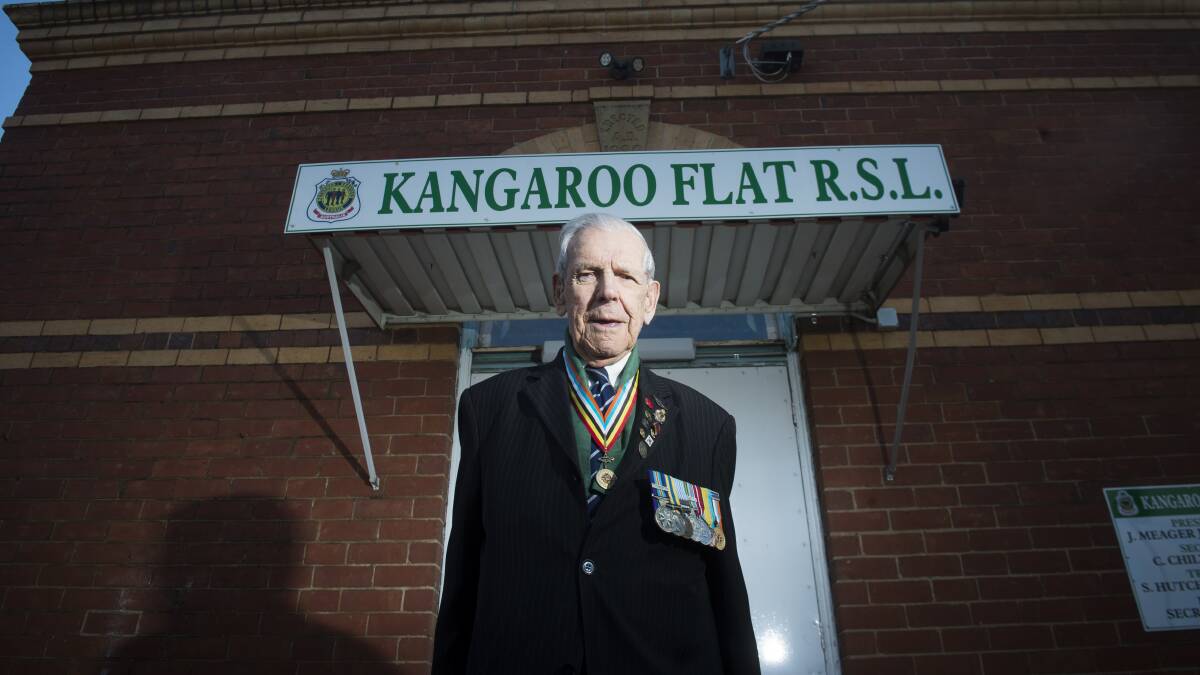 Harold Harman outside the Kangaroo Flat RSL in the lead-up to next week's Anzac Day commemorations. Picture: Darren Howe