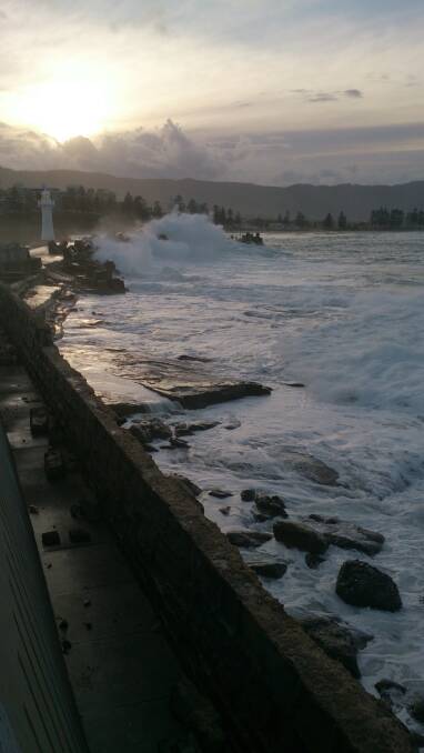 SWELL IMAGE: Surf pounding into the Wollongong Harbour breakwater. Picture contributed by Everest Ho.