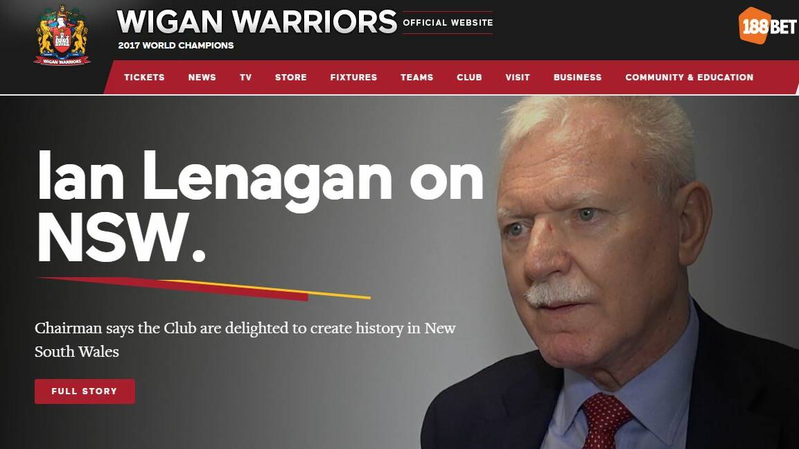 HAPPY CAMPER: A screenshot of the Wigan Warriors website, www.wiganwarriors.com, featuring club chairman and owner Ian Lenagan.