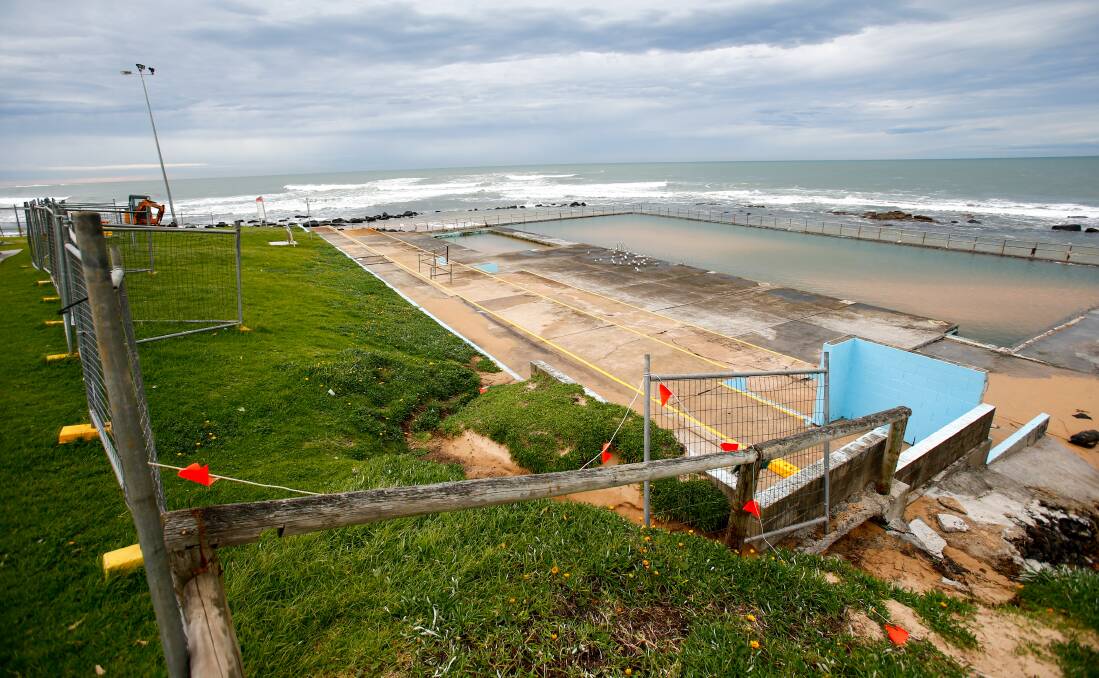 KING TIDE: The Towradgi ocean pool after storms and king tides damaged it over the weekend. Picture: Adam McLean.