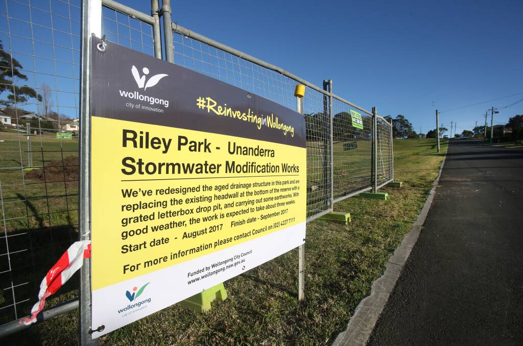 Preventing another tragedy: Wollongong council has started work to cover the Unanderra stormwater opening where Ryan Teasdale disappeared in March. Picture: Robert Peet.