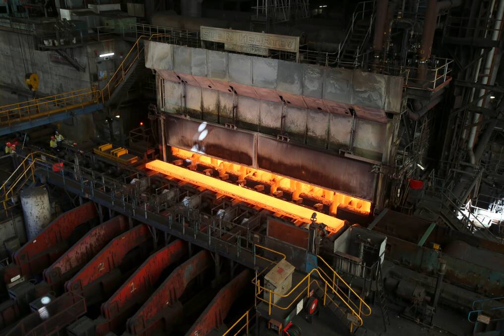 AUSTRALIAN-MADE: Steel coming out of the furnace inside the Hot Strip Mill at BlueScope's Port Kembla steelworks. Confusion over the term 'Australian-made steel' lingers, an industry advocate tells a federal inquiry. Picture: Sylvia Liber