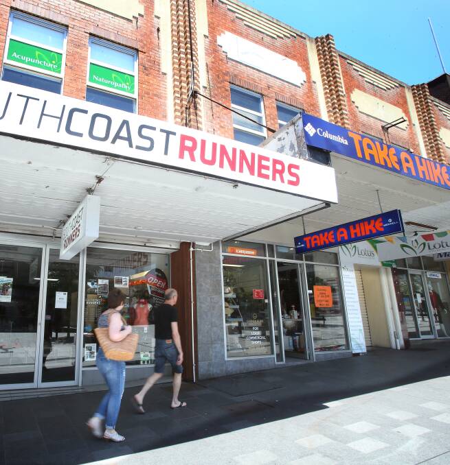 PACKED UP: South Coast Runners, in the lower Crown Street Mall, has closed and a number of other shopfronts in the area are vacant with 'for lease' signs in windows.