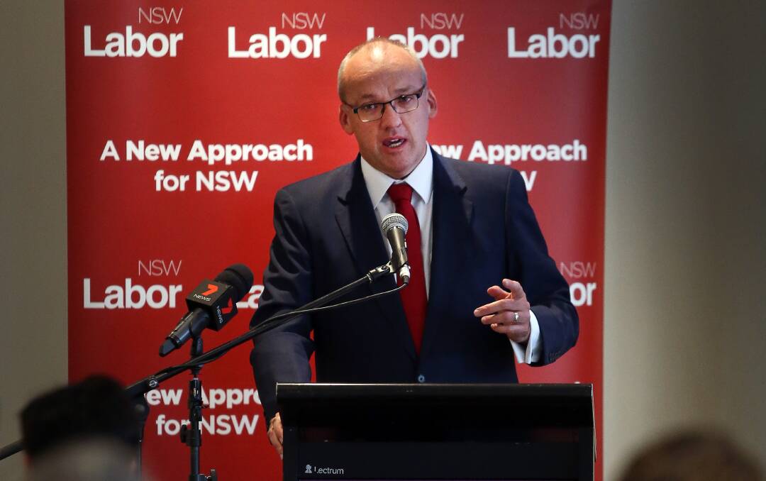 NSW Opposition Leader Luke Foley addressing his shadow cabinet visit to Wollongong in September. 