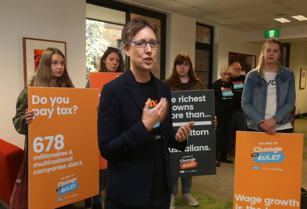 ACTU secretary Sally McManus speaks during a visit to the University of Wollongong on Thursday morning. Picture: Robert Peet