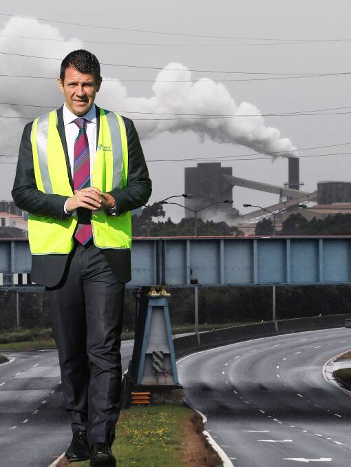 OVER TO YOU: NSW Premier Mike Baird has been urged to make his government's plan to help the Port Kembla steelworks known as a matter of priority. Picture: Digitally altered. 