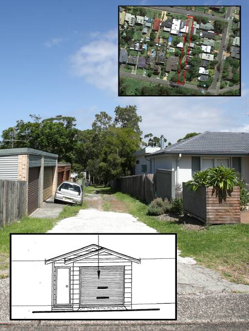 PROPOSAL: A DA has been lodged for a house (front shown bottom inset) on Annesley Avenue, Stanwell Tops, which is being used as a laneway. Design image: Robert Phelan
