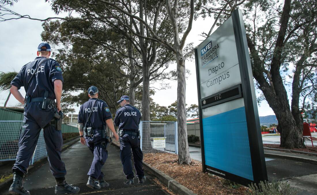 NSW Police will lease the defunct Dapto TAFE campus for the next three years and use it for “active armed offender training”. Picture digitally altered.