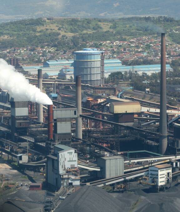 INDUSTRY: BlueScope's Port Kembla site, as seen from the air on Tuesday. The fight to keep its steelmaking operations viable is ongoing. Picture: Greg Totman
