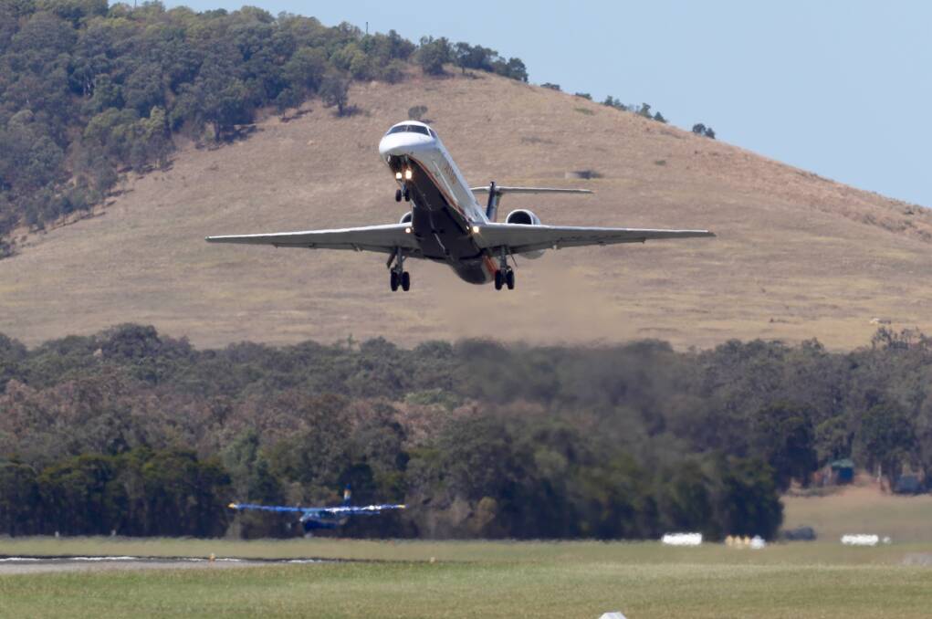 A JetGo flight takes off from the Illawarra Regional Airport at Albion Park on Monday morning. Picture: Adam McLean 