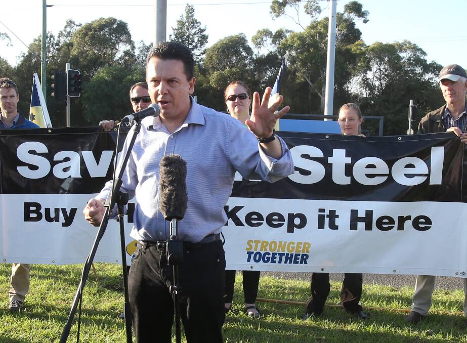 Independent Senator for South Australia Nick Xenophon at Friday's community steel rally. Picture: Robert Peet