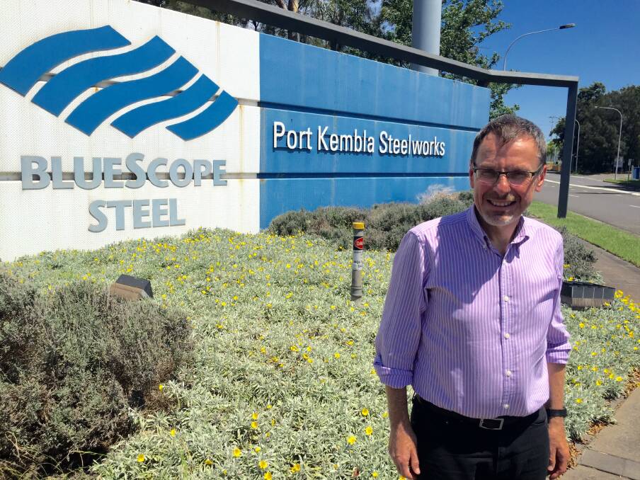 Greens NSW MP John Kaye launched a discussion draft of the party's Steel Industry Protection Bill 2015 during a visit to the Illawarra last week. Picture: Andrew Pearson