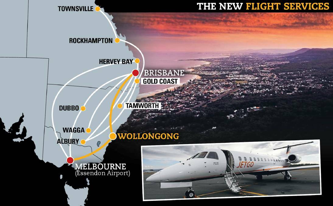 JetGo Airlines will fly out of the Illawarra Regional Airport to Brisbane and Melbourne from October.