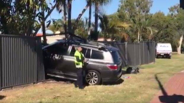 The athlete was taken to hospital after crashing into the fence at Mermaid Waters. Picture: Jorge Branco