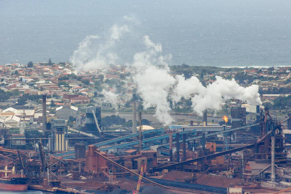 BlueScope's Port Kembla steelworks, as seen from the Mount Keira lookout. Picture: Adam McLean