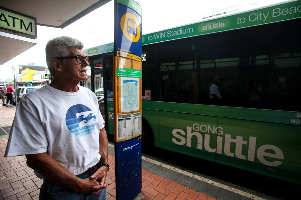Fairy Meadow man Michael O’Connor, 68, says many people - particularly the elderly - will be disadvantaged by a move to charge users of the free Gong Shuttle. Picture: Georgia Matts