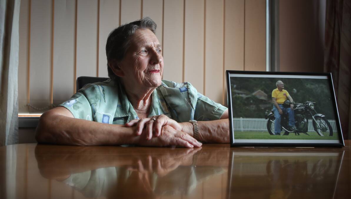 West Wollongong woman Judith Conran, 84, has the ashes of her husband, Edward, interred at the West Dapto Catholic Cemetery. She is upset with the government wanting to build a jail in the area. Picture: Adam McLean