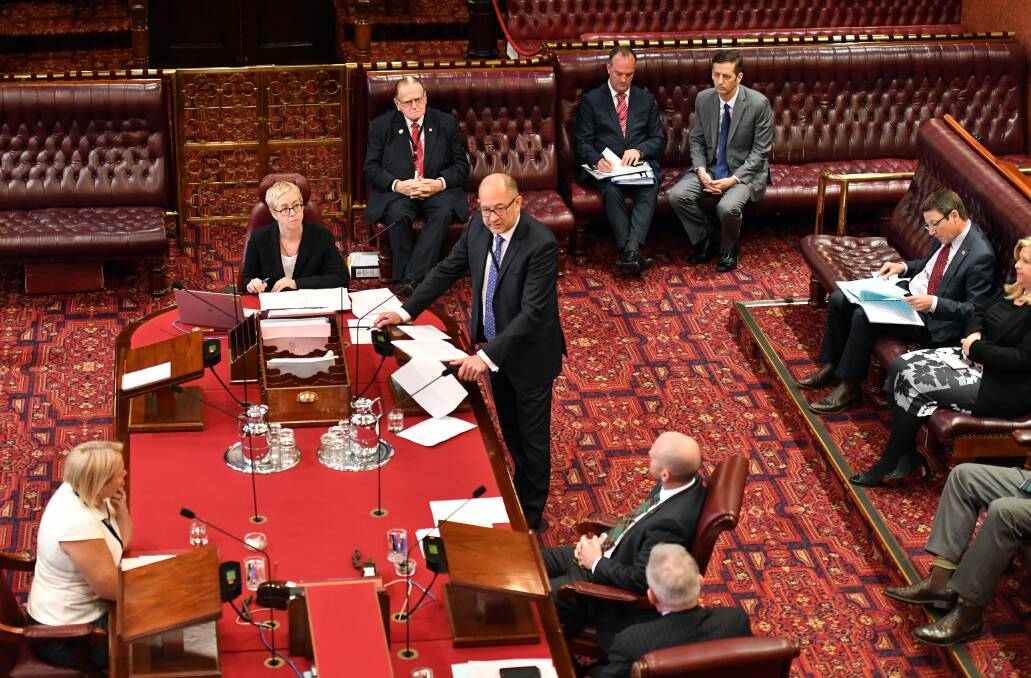 Nationals MLC Trevor Khan presents the Voluntary Assisted Dying Bill to the Legislative Council at NSW Parliament on September 21. The bill was defeated by 20 votes to 19 on Thursday night. Picture: Mick Tsikas / AAP