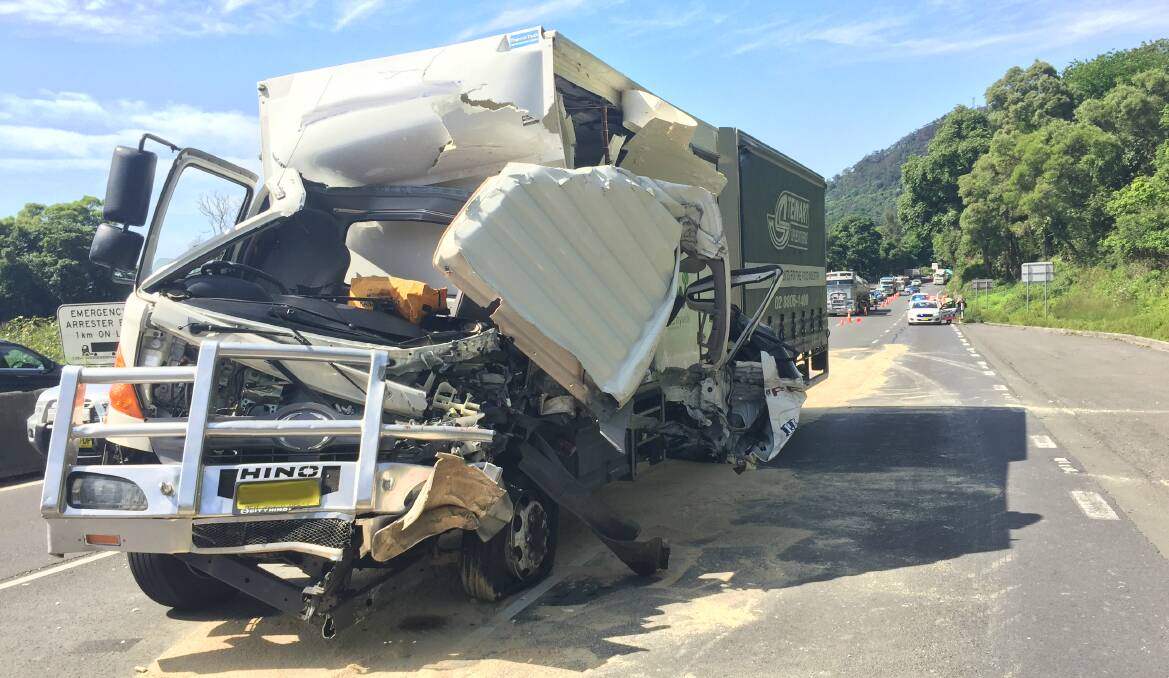 The scene of a two-truck accident on the M1 Princes Motorway at Mount Ousley on Wednesday morning. Picture: Ang Thompson 