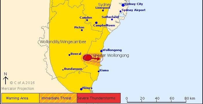 The bureau's detailed storm warning for Wollongong.