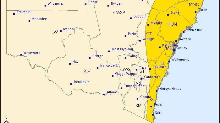 SEVERE WEATHER WARNING: Damaging winds, heavy rainfall , abnormally high tides and dangerous surf expected in the Illawarra and South Coast. Source: Bureau of Meteorology.