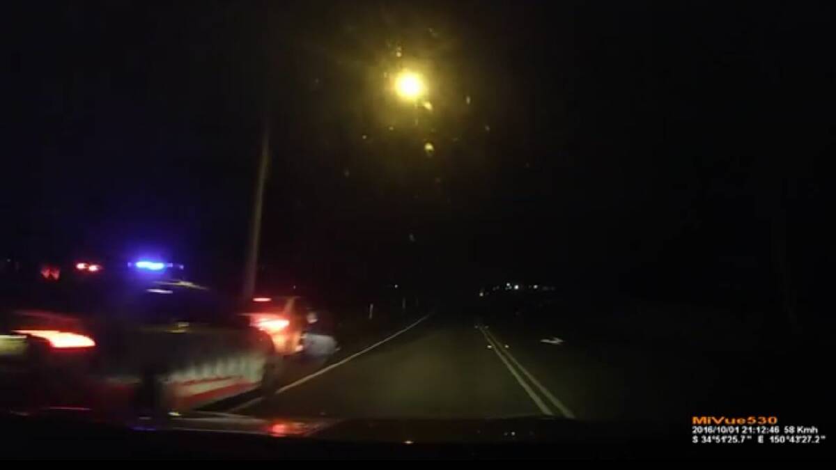 A still of the dash cam video, which was first posted to YouTube and then picked up by the NSW Police Traffic and Highway Patrol Command’s Facebook page.