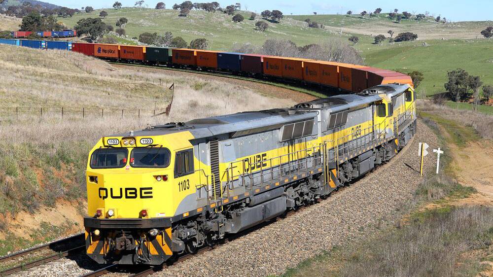 A file image of a Qube freight train on the Main Southern Line near Goulburn. The Mercury is not suggesting this is the locomotive involved in Saturday's incident. Picture: Graham Cotterall