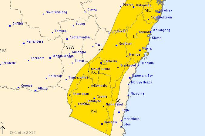 Severe weather warning for damaging winds, issued at 4.05pm on Tuesday.
