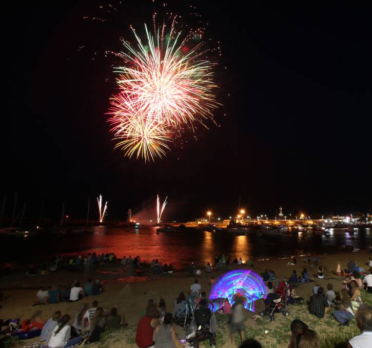 Kaleidoscope of colour: Fireworks explode over Wollongong Harbour as part of the city's 2016 Australia Day celebrations. Picture: Robert Peet