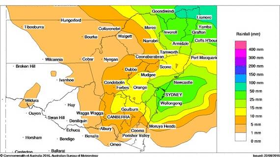 The Bureau of Meteorology's forecast rainfall in NSW on Wednesday. 