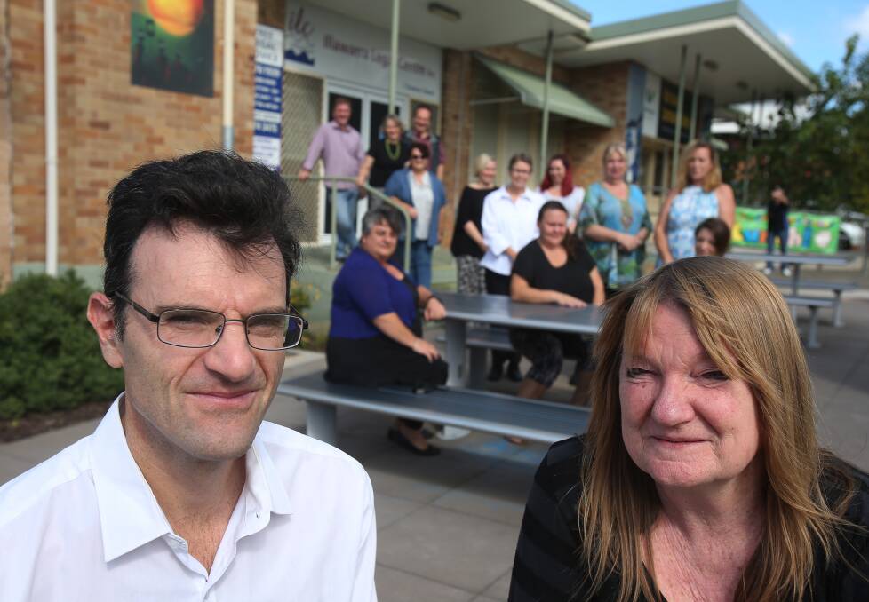 Principal solicitor Phillip Dicalfas and centre coordinator Truda Gray outside the Illawarra Legal Centre on April 6, following an announcement of NSW government funding assistance. Picture: Robert Peet
