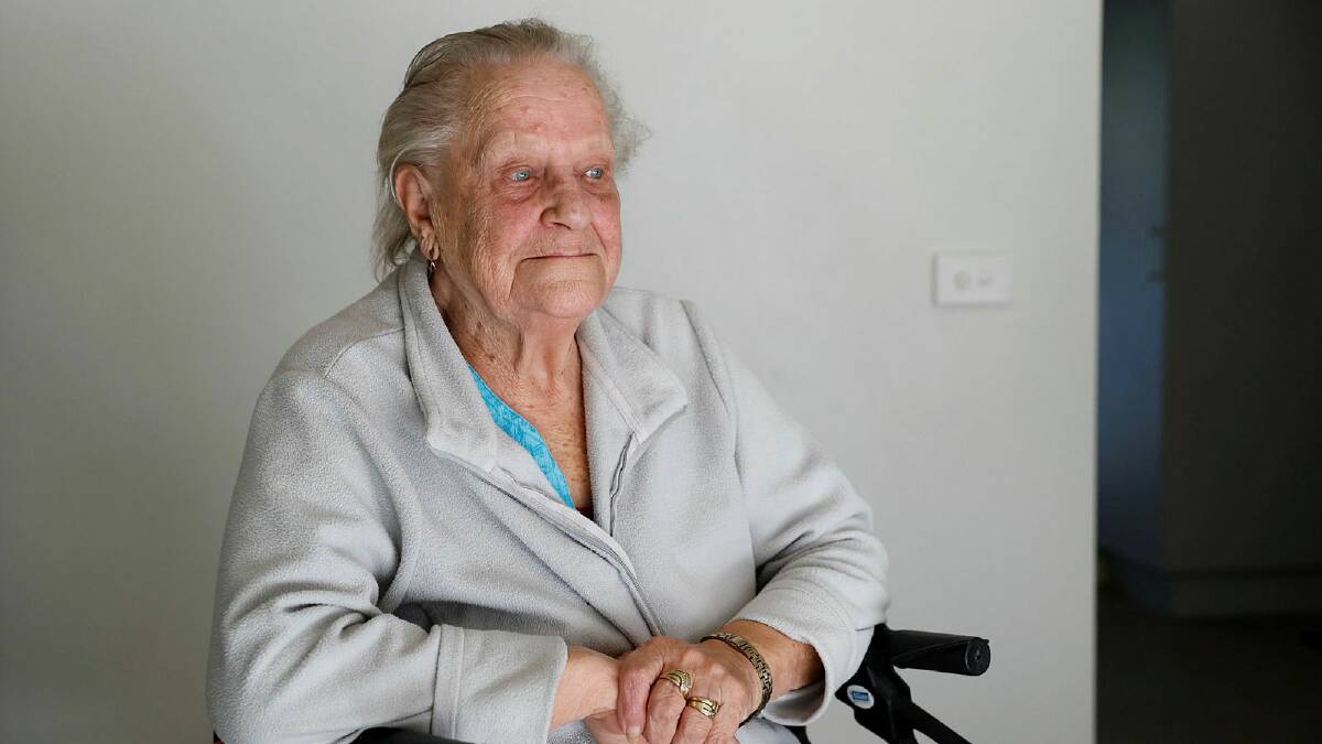 Wilhelmina Lee, aged 85 years, in her flood-soaked community housing unit in Tarrawanna on May 2, 2024. Picture by Anna Warr