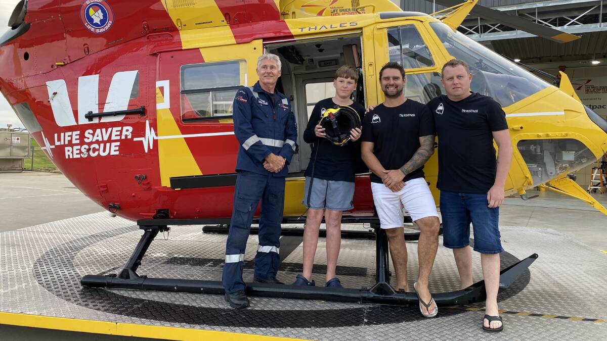 Westpac Rescue Helicopter rescue crew officer Tony Waller with Logan Banek, James Connelly and Stuart Perry on Monday, April 29. Picture supplied