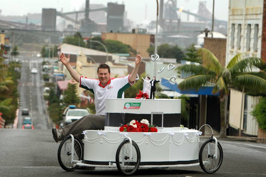 Laurence Tonito’s wedding cake cart is one of over 100 entries in the billycart derby. Picture: SYLVIA LIBER