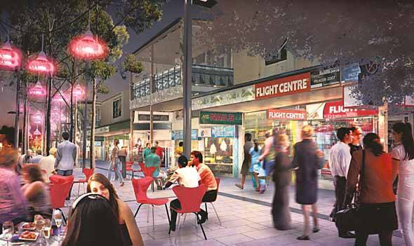 An artist's impression of how the mall would look once the "birdcage" and ground-level obstructions were removed. The council's latest proposal for the makeover of the mall provides for soft coloured lighting, new pavers, more trees, textured timber seating and a child's water play area.